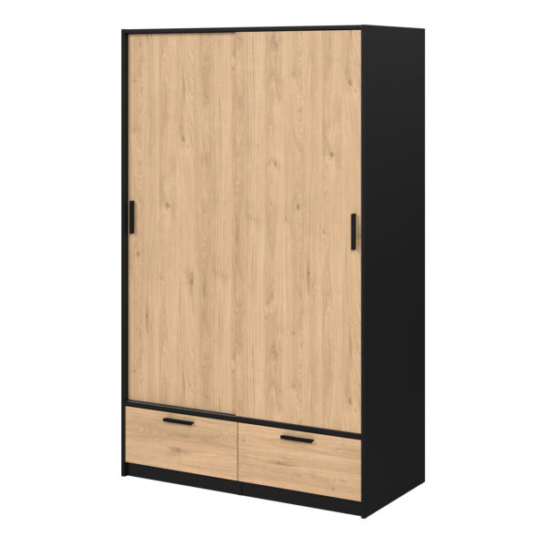 Line Wardrobe with 2 Doors + 2 Drawers in Black and Jackson Hickory Oak | Assembly Required