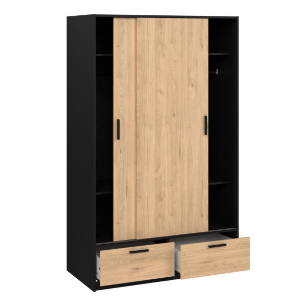 Line Wardrobe with 2 Doors + 2 Drawers in Black and Jackson Hickory Oak | Assembly Required