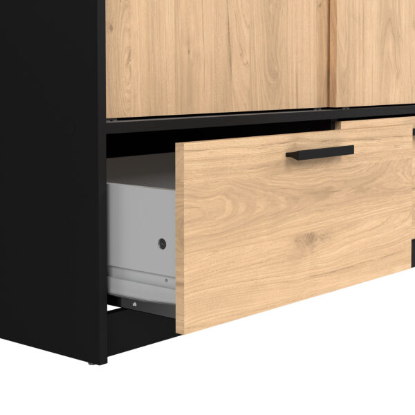Line Wardrobe with 2 Doors + 2 Drawers in Black and Jackson Hickory Oak | Assembly Required