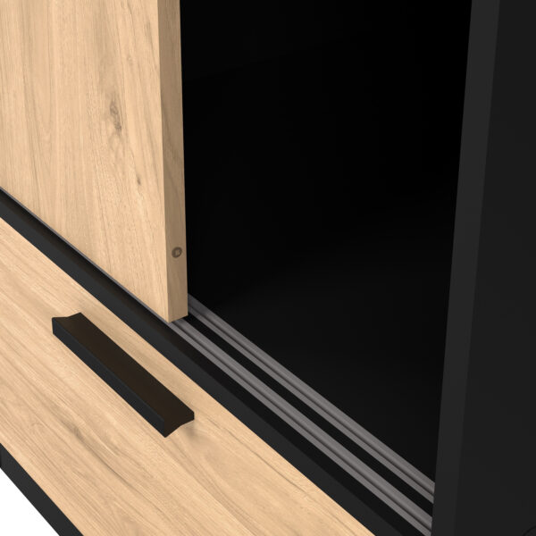 Line Wardrobe with 2 Doors + 2 Drawers in Black and Jackson Hickory Oak | Assembly Required