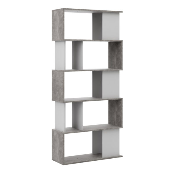 Maze Open Bookcase 4 Shelves in Concrete and White | Assembly Required