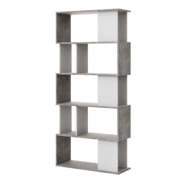 Maze Open Bookcase 4 Shelves in Concrete and White | Assembly Required