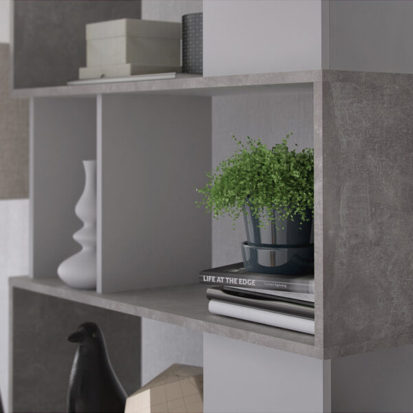 Maze Open Bookcase 4 Shelves in Concrete and White | Assembly Required