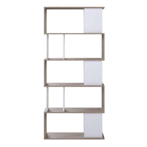 Maze Open Bookcase 4 Shelves in Jackson Hickory Oak and White | Assembly Required