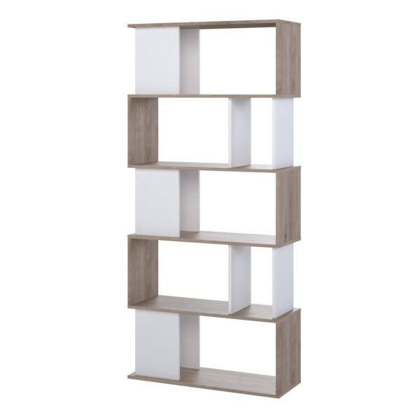 Maze Open Bookcase 4 Shelves in Jackson Hickory Oak and White | Assembly Required