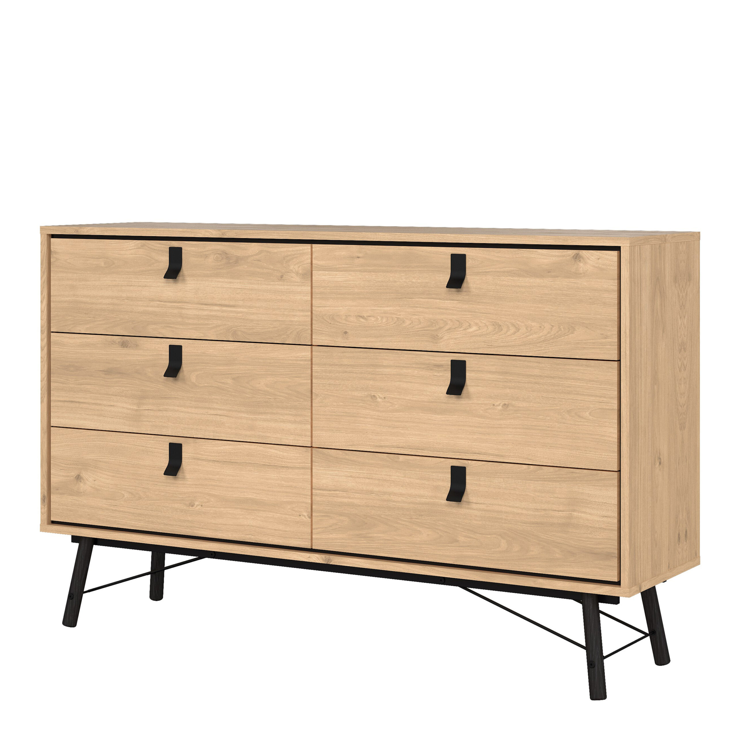 Ry Wide Double Chest of Drawers 6 Drawers in Jackson Hickory Oak Assembly Required
