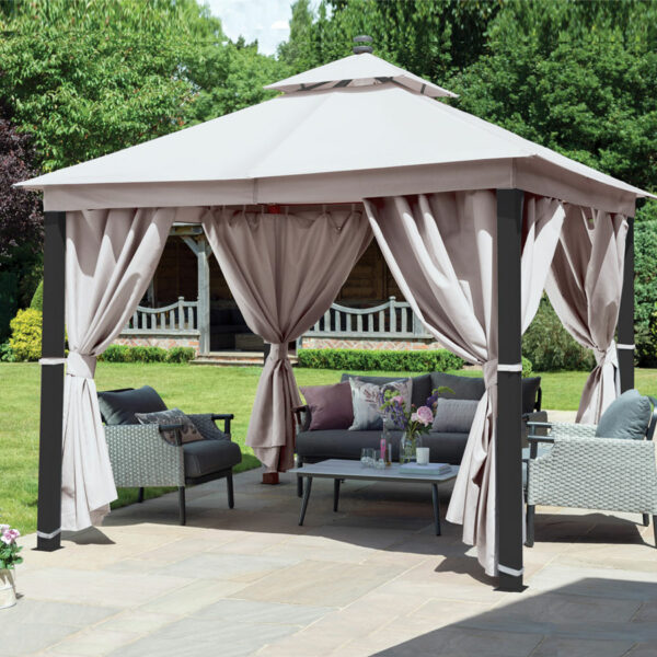 Luxury Gazebo 3x3m with LED - Taupe Curtains