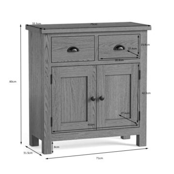 Ancroft Waxed Oak 2 Door 2 Drawer Mini Sideboard | Assembled