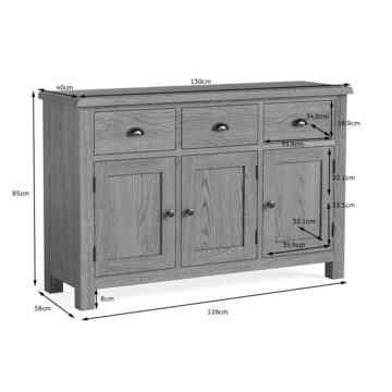 Ancroft Waxed Oak 3 Door 3 Drawer Large Sideboard | Assembled