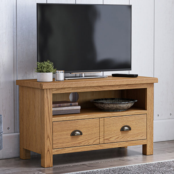 Ancroft Waxed Oak Small TV Unit | Fully Assembled