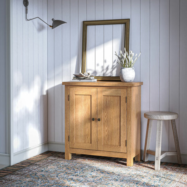 Ancroft Waxed Oak Small Cabinet 2 Doors | Fully Assembled | Clearance