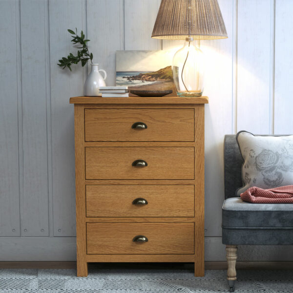 Ancroft Waxed Oak 4 Drawer Chest | Fully Assembled | Clearance