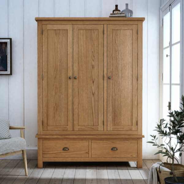 Ancroft Waxed Oak Triple Wardrobe | Clearance