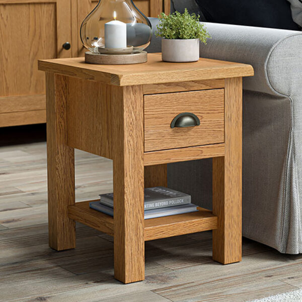 Ancroft Waxed Oak Lamp Table | Bedside Table | Fully Assembled