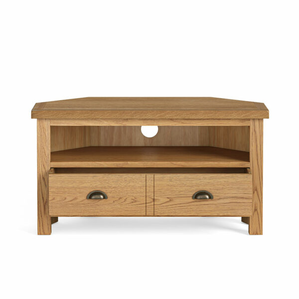Ancroft Waxed Oak Corner TV Unit | Fully Assembled | Clearance