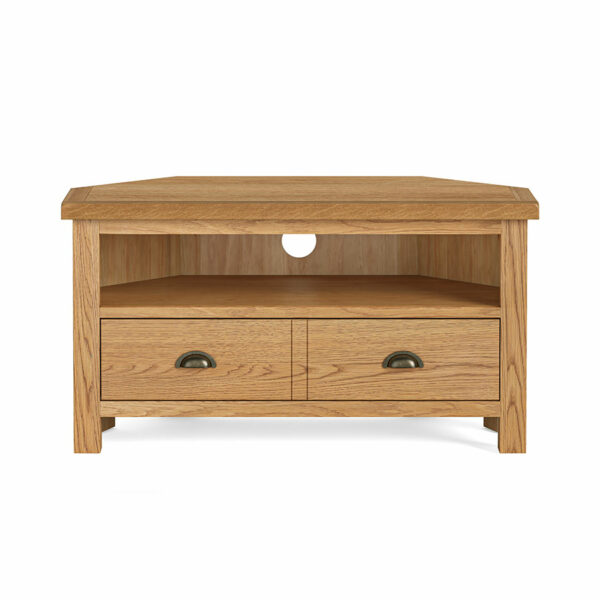 Ancroft Waxed Oak Corner TV Unit | Fully Assembled | Clearance