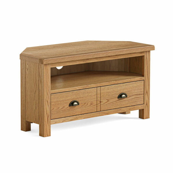 Ancroft Waxed Oak Corner TV Unit | Fully Assembled | Clearance