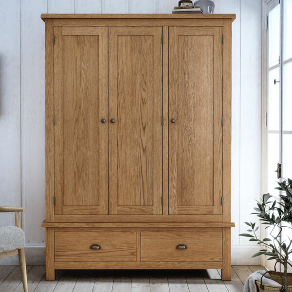 Ancroft Waxed Oak Triple Wardrobe | Clearance