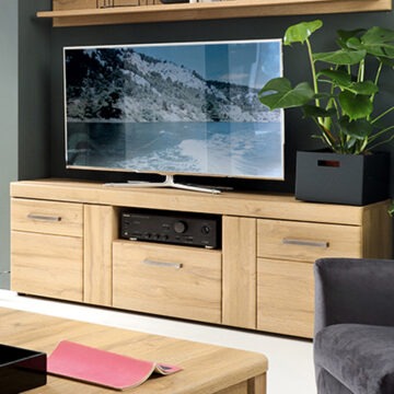 Newquay 2 Door 1 Drawer Tall TV Cabinet 157cm | Oak Finish | Clearance