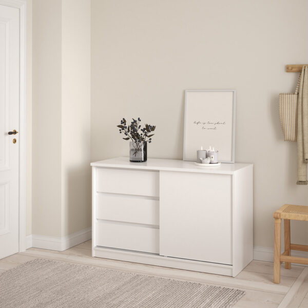 Moderno Storage Unit with 1 Sliding Door and 3 Drawers in White High Gloss | Self Assembly