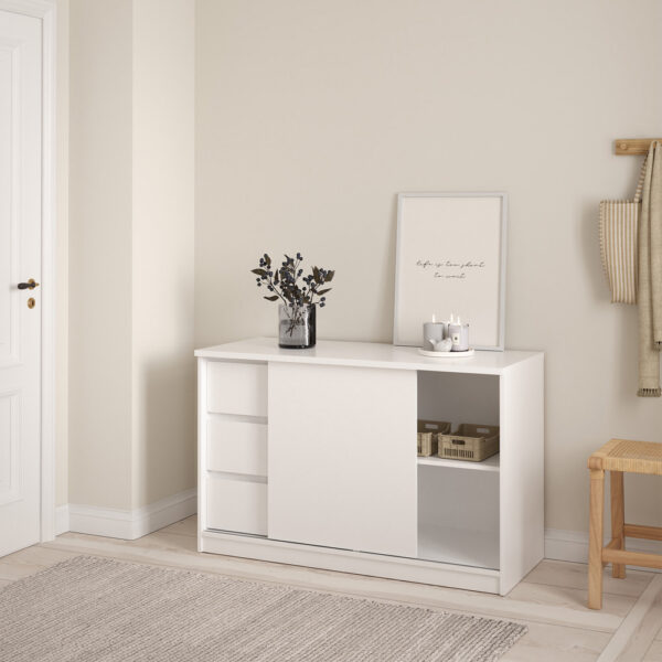 Moderno Storage Unit with 1 Sliding Door and 3 Drawers in White High Gloss | Self Assembly