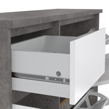 Moderno Shoe Cabinet with 2 Shoe Compartments, 1 Door and 1 Drawer in Concrete and White High Gloss
