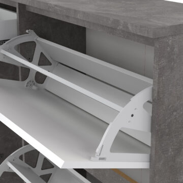 Moderno Shoe Cabinet with 2 Shoe Compartments, 1 Door and 1 Drawer in Concrete and White High Gloss