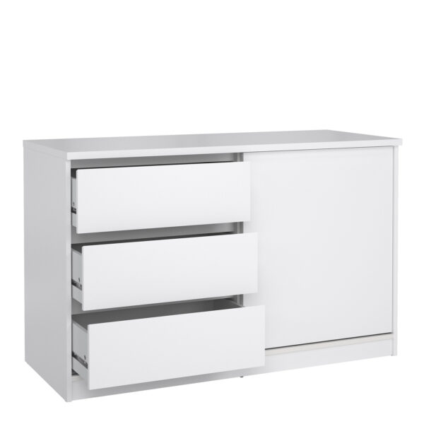 Moderno Storage Unit with 1 Sliding Door and 3 Drawers in White High Gloss | Self Assembly