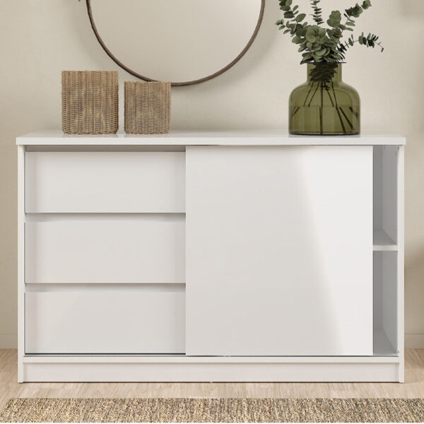 Moderno Storage Unit with 1 Sliding Door and 3 Drawers in White High Gloss | Self Assembly
