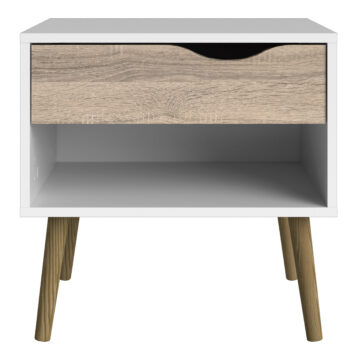 Oslo White Pair of 1 Drawer Bedside Cabinets | Oak Finish