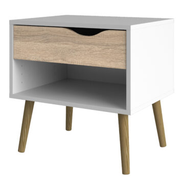 Oslo White Pair of 1 Drawer Bedside Cabinets | Oak Finish