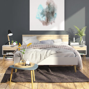Oslo White Pair of 1 Drawer Bedside Cabinets | Oak Finish