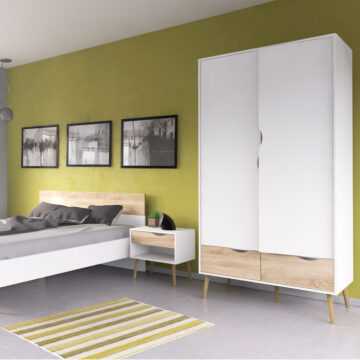 Oslo White Pair of 1 Drawer Bedside Cabinets | Oak Finish