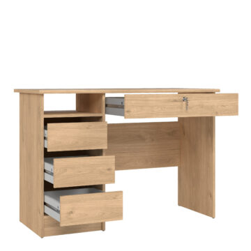 Ajax Plus 4 Drawer Desk | Handle Free Drawer | Jackson Hickory Oak Finish