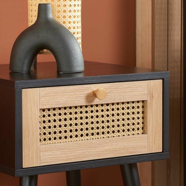 Chigwell 1 Drawer Rattan Bedside Black | Assembly Required