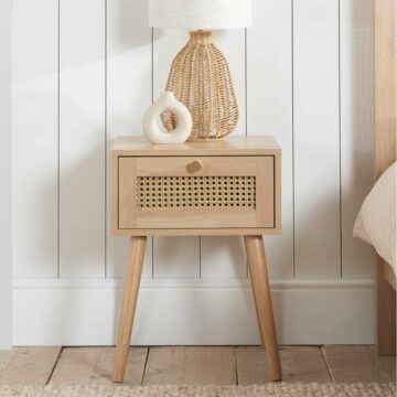 Chigwell 1 Drawer Rattan Bedside Oak