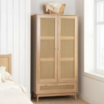 Chigwell 2 Door 1 Drawer Rattan Wardrobe Oak