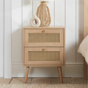 Chigwell 2 Drawer Rattan Bedside Oak