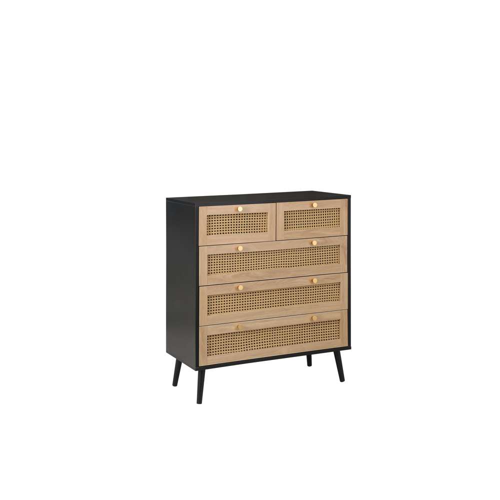 Chigwell 5 Drawer Rattan Chest Black | Assembly Required | Oak World