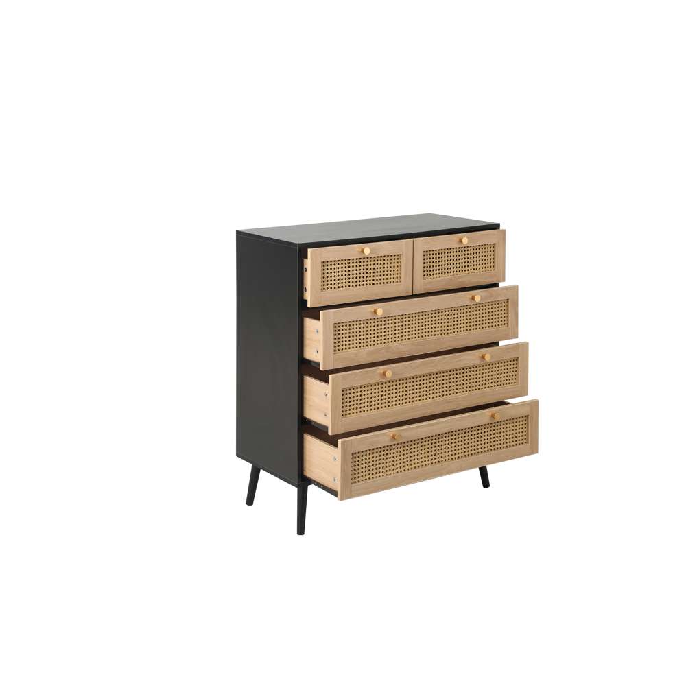 Chigwell 5 Drawer Rattan Chest Black | Assembly Required | Oak World