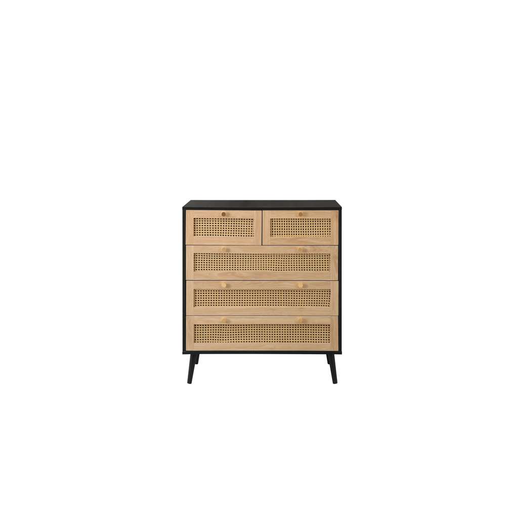 Chigwell 5 Drawer Rattan Chest Black | Assembly Required | Oak World