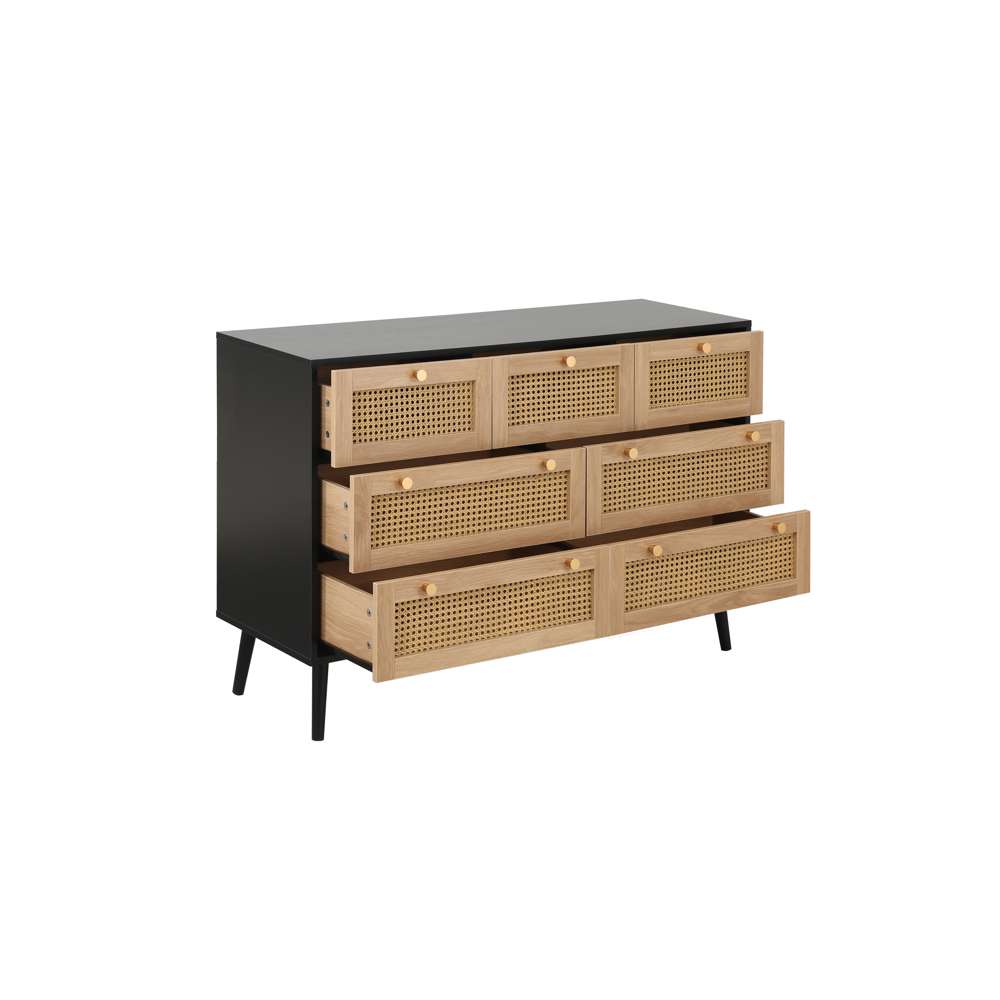 Chigwell 7 Drawer Rattan Chest Black | Assembly Required | Oak World