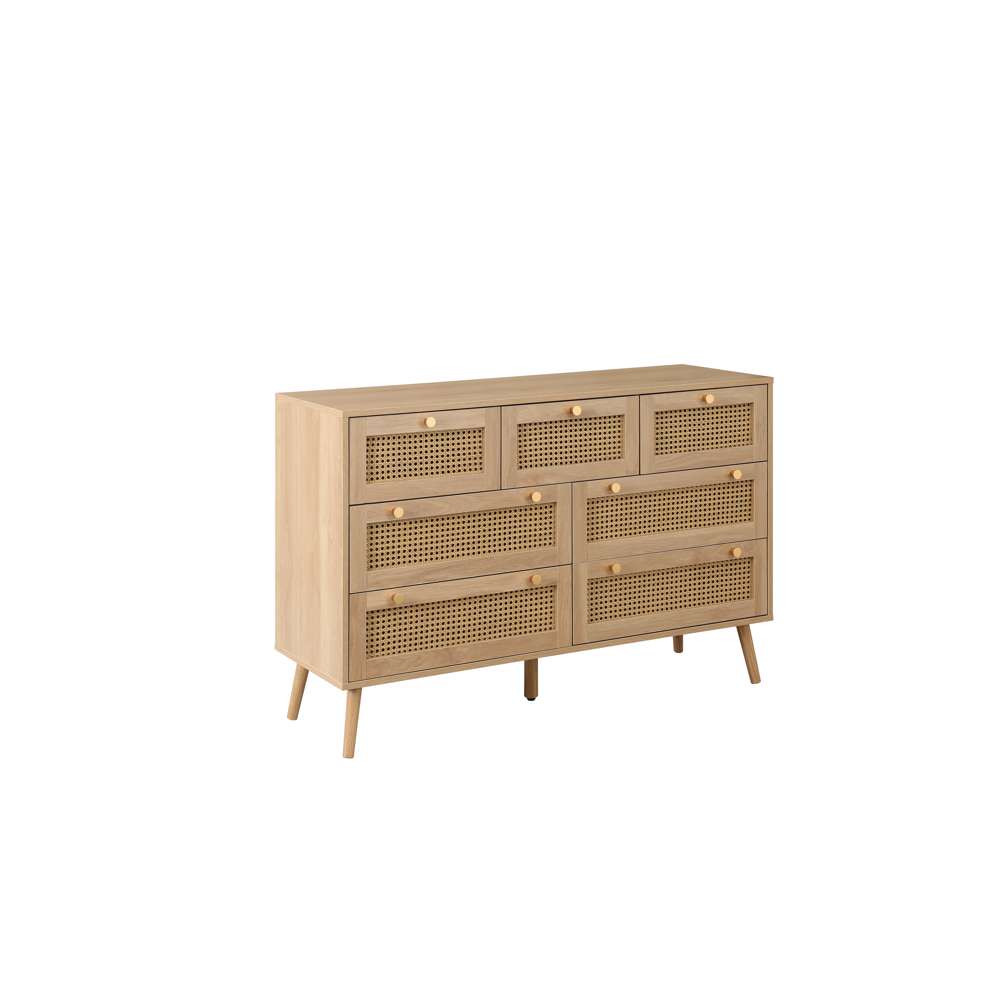 Chigwell 7 Drawer Rattan Chest Oak | Assembly Required | Oak World