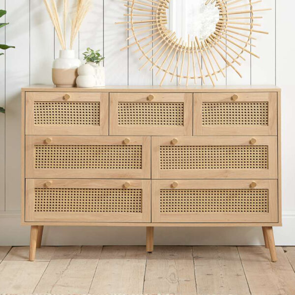 Chigwell 7 Drawer Rattan Chest Oak | Assembly Required | Clearance