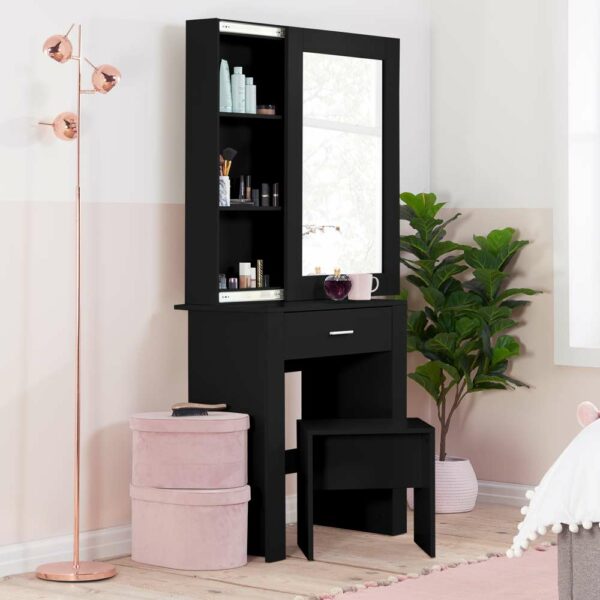 Evelyn 1 Drawer Sliding Mirror Dressing Table Black