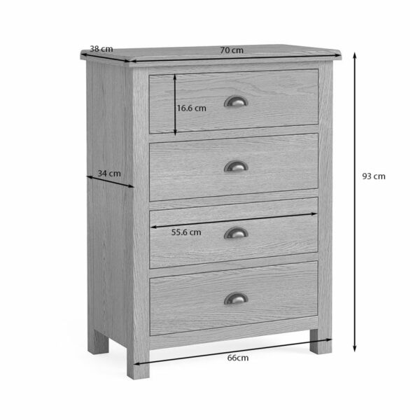 Ancroft Waxed Oak 4 Drawer Chest | Fully Assembled | Clearance