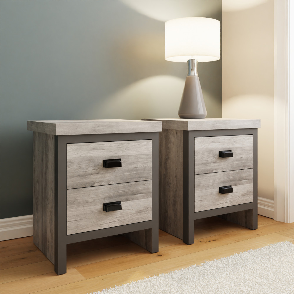 Fenway Grey Pair of 2 Drawer Bedside Tables