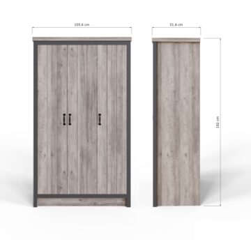 Fenway Grey 3 Door Wardrobe