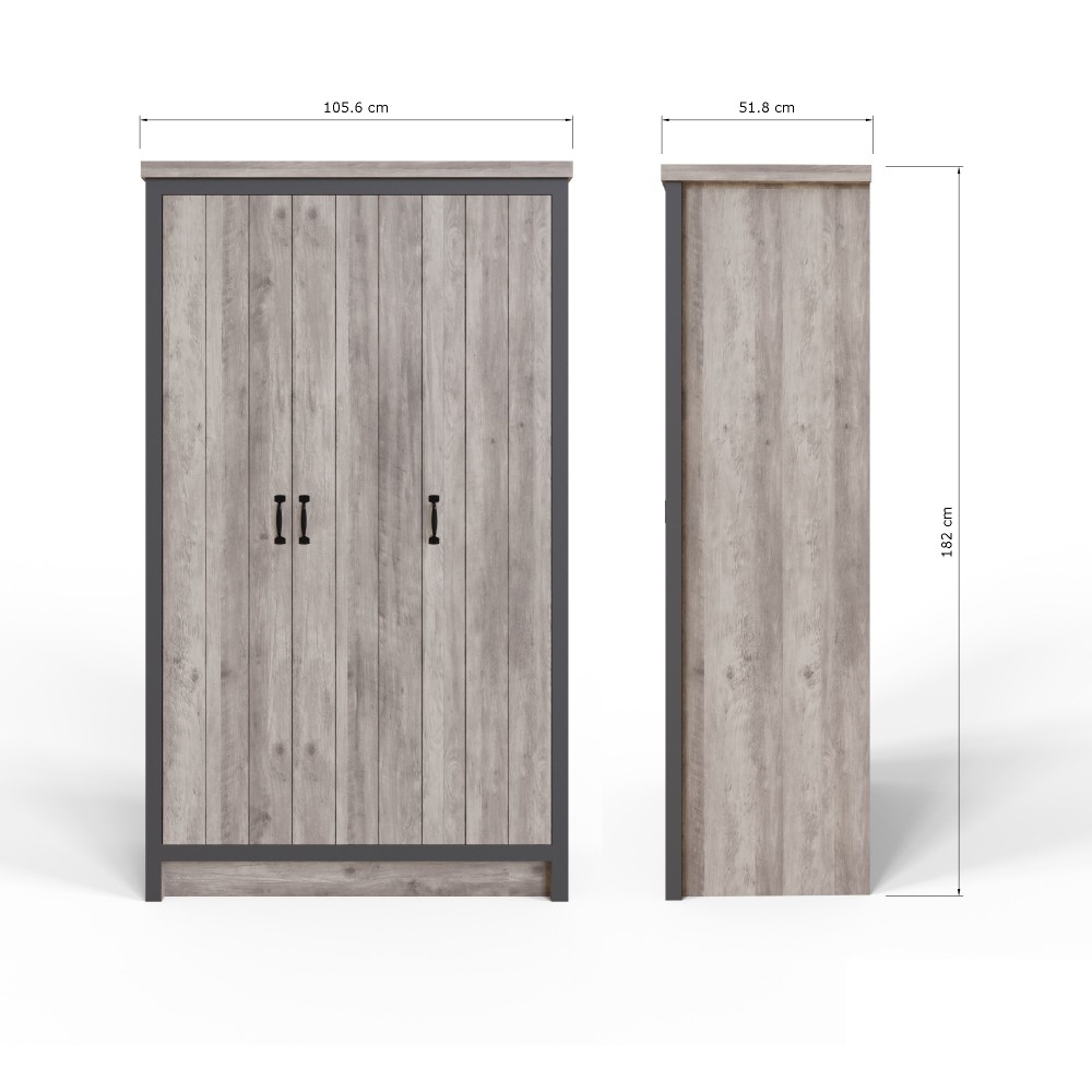 Fenway Grey 3 Door Wardrobe