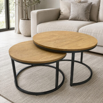 Ares Black Round Nest of Coffee Tables | Assembled